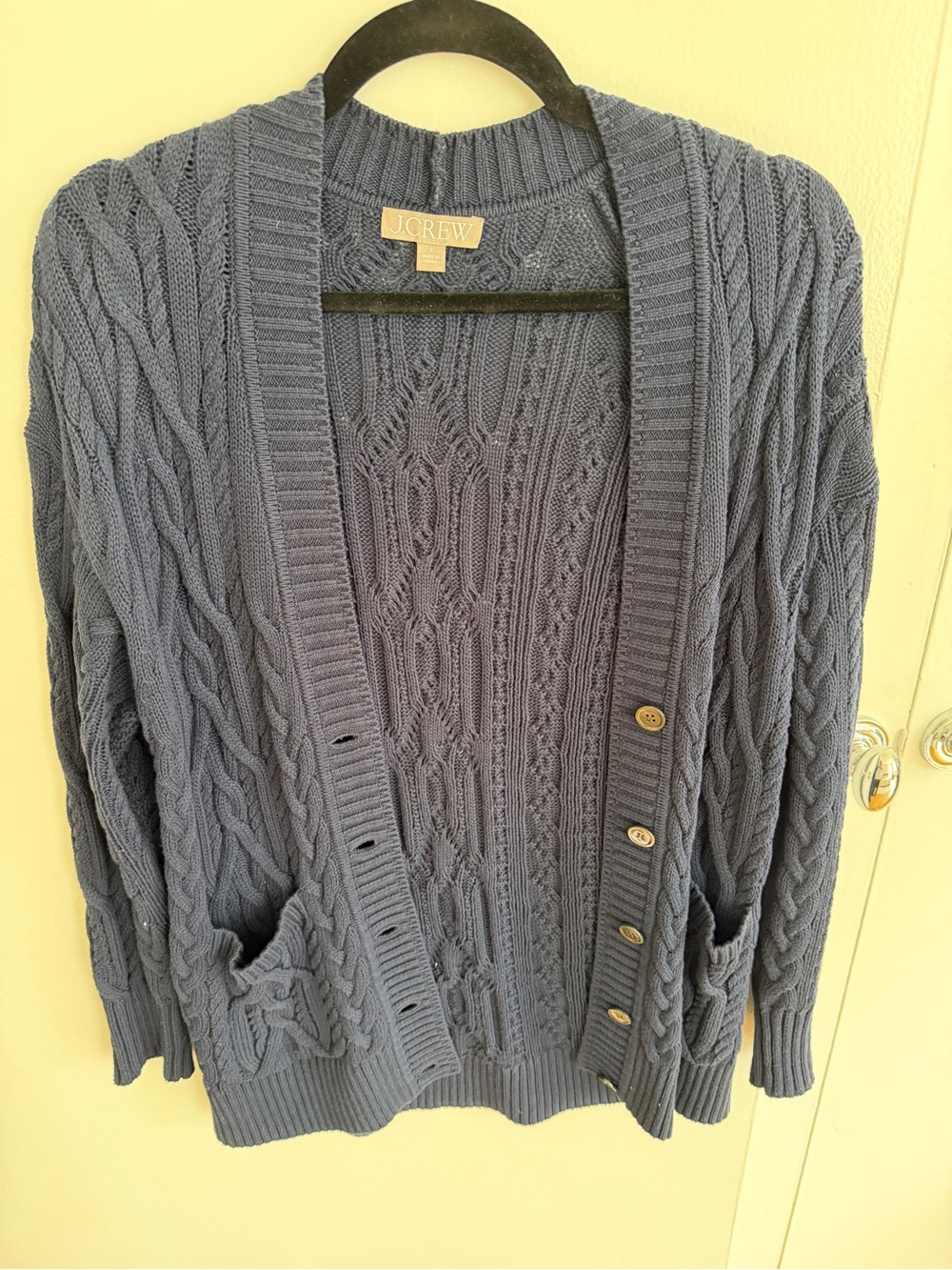 J. Crew Navy Blue Cable Knit Button-Front Cardigan